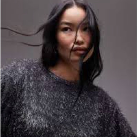 Women's Black Crew Neck Tinsel Sweater in Gunmetal NWT - Picture 3 of 7